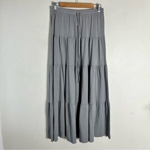 Garnet Hill Grey Tiered Maxi Skirt Size XS 100% Cotton Pull On Comfy Travel Boho